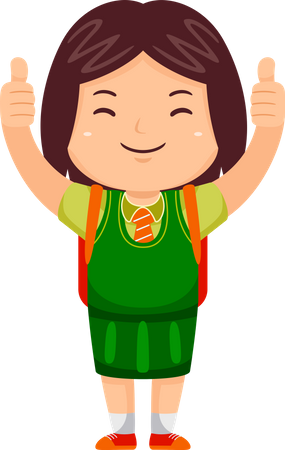 Little Girl standing in school Uniform and showing thumb up  Illustration