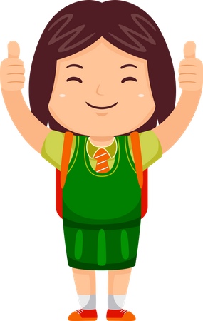 Little Girl standing in school Uniform and showing thumb up  Illustration