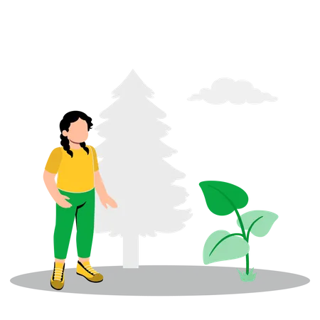 Little girl standing near christmas tree  Illustration