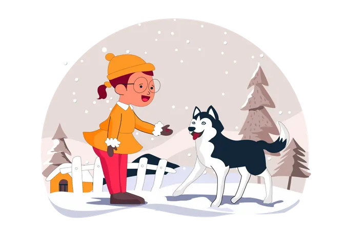 Little girl standing with dog  Illustration