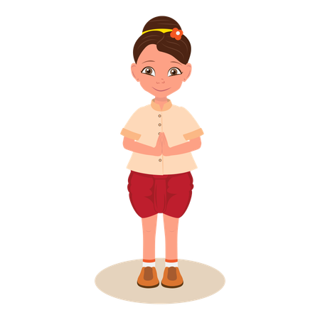 ナマステのポーズで立っている小さな女の子  イラスト