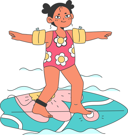Little girl surfing  Illustration
