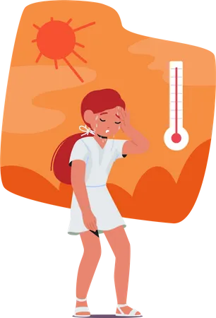 Little Girl Character Crying And Sweating Profusely Due To The Scorching Heat At Summer Day Seeking Relief From The Discomfort Isolated On White Background Cartoon People Vector Illustration Illustration