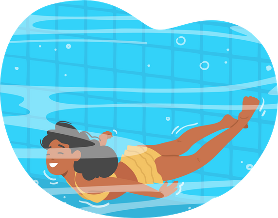 Little girl swimming under water  イラスト