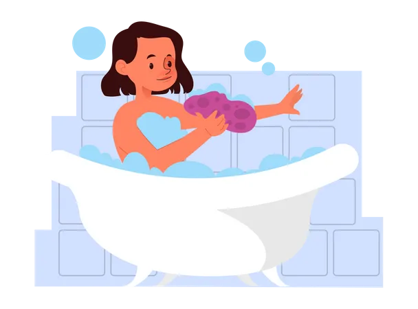 Little girl taking a bath  Illustration