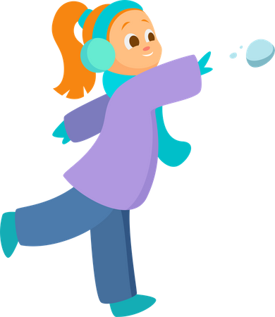Little girl throw snow ball Illustration