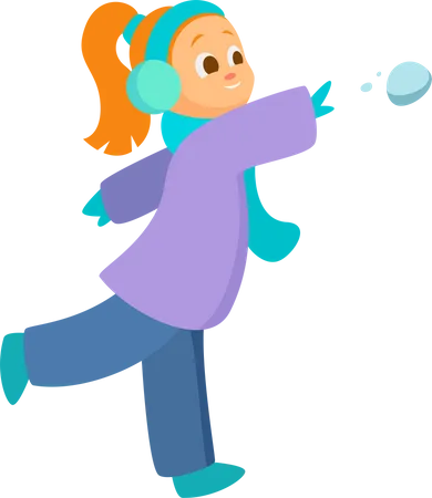 Little girl throw snow ball Illustration