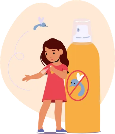 Little girl use repellent for mosquitoes protection Illustration