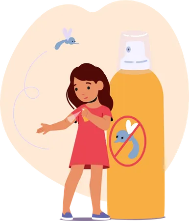 Little girl use repellent for mosquitoes protection  Illustration