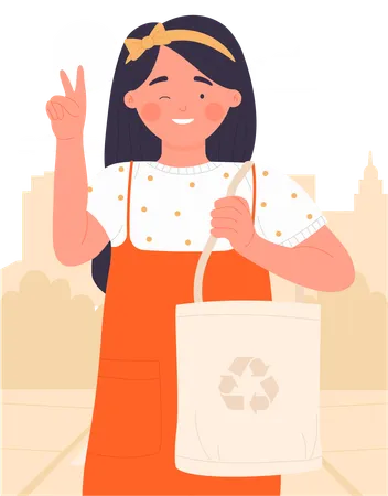 Little girl using eco bag  Illustration