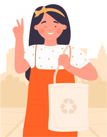 Little girl using eco bag  Illustration