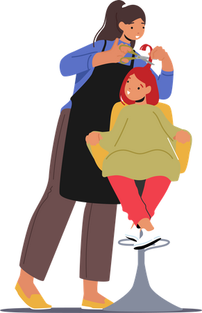 Little Girl Visit Beauty Salon with Children Hairdresser  Illustration