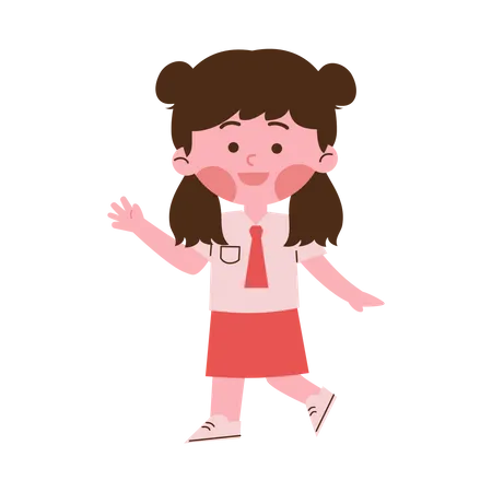 Little Girl Waving Hand  Illustration