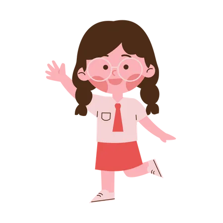 Little Girl Waving Hand  Illustration