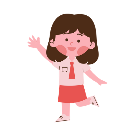 Little Girl Waving Hand  Illustration