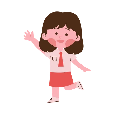 Little Girl Waving Hand  Illustration