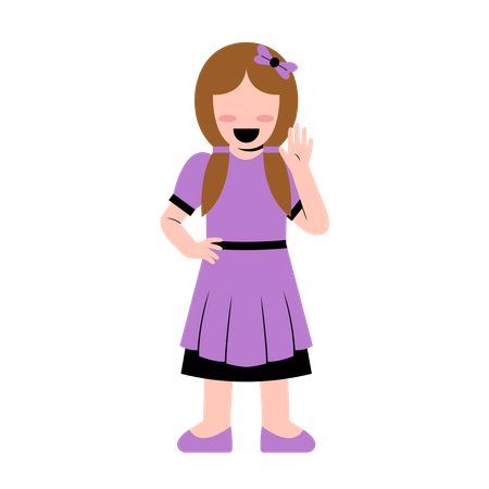 Little Girl Waving Hand  Illustration