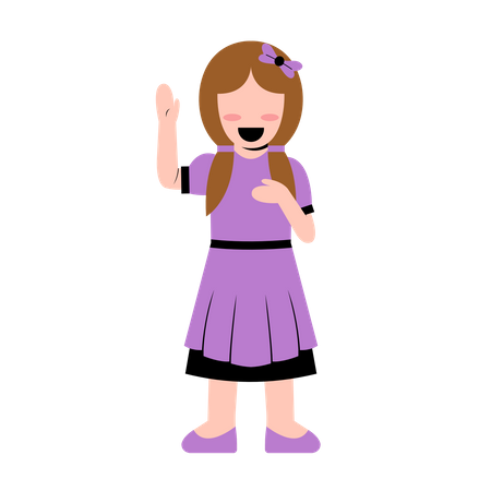 Little Girl Waving Hand  Illustration