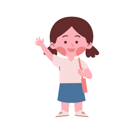 Little Girl Waving Hand  Illustration