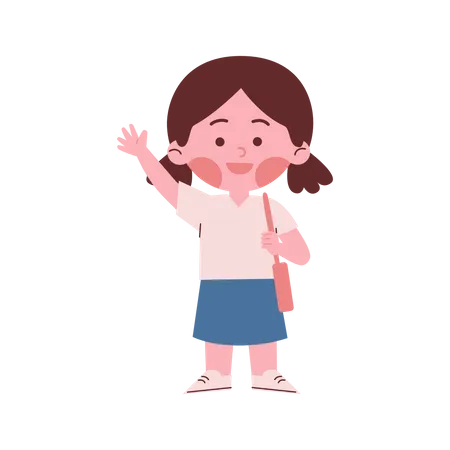 Little Girl Waving Hand  Illustration