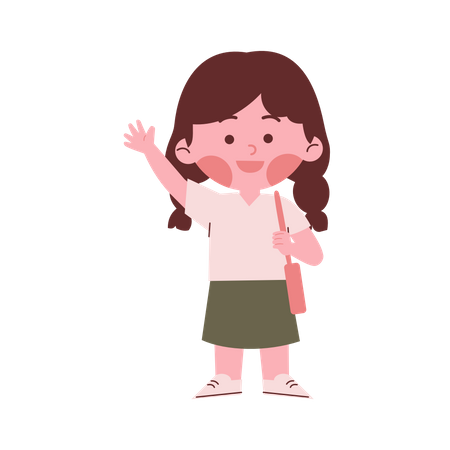 Little Girl Waving Hand  Illustration