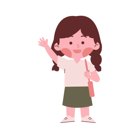 Little Girl Waving Hand  Illustration