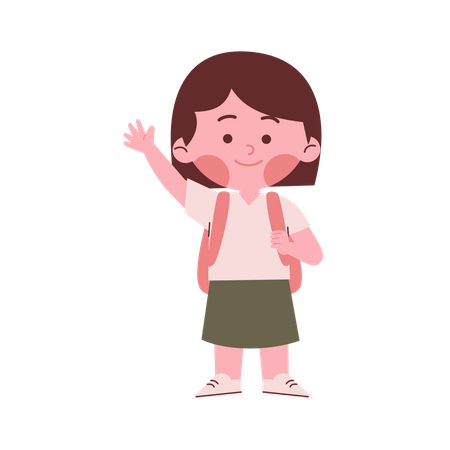 Little Girl Waving Hand  Illustration