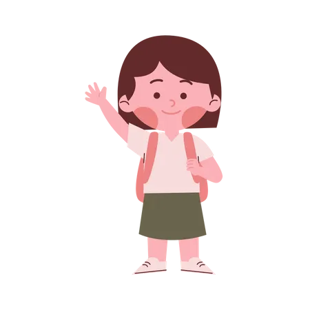 Little Girl Waving Hand  Illustration