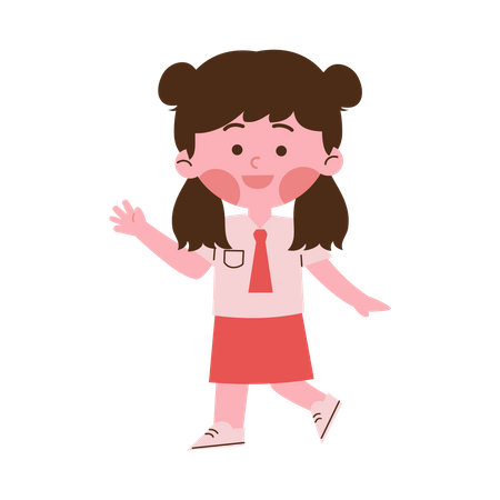 Little Girl Waving Hand  Illustration