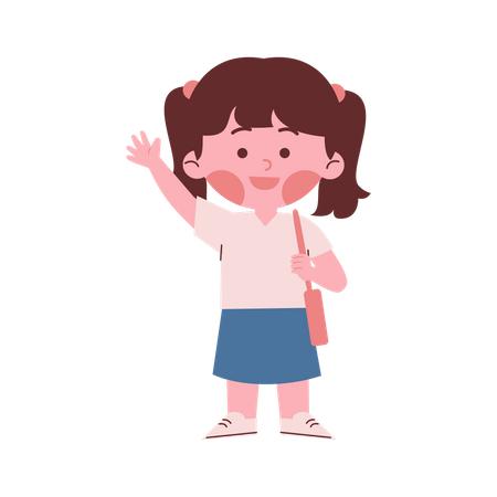 Little Girl Waving Hand  Illustration