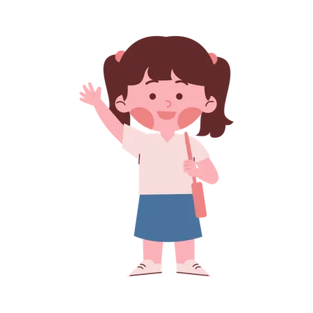 Little Girl Waving Hand  Illustration