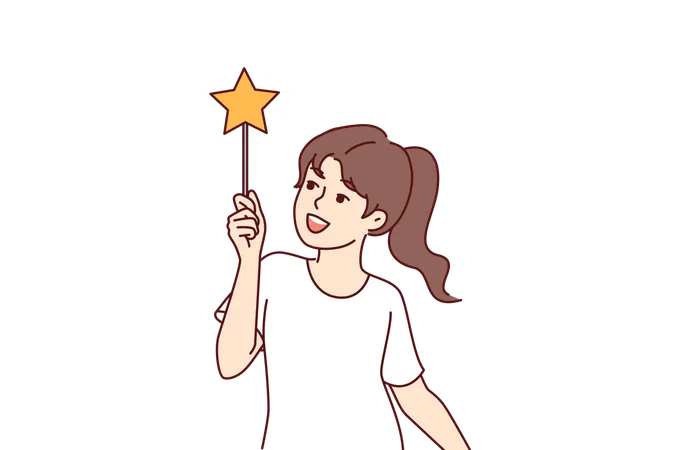 Little girl waving magic wand  Illustration