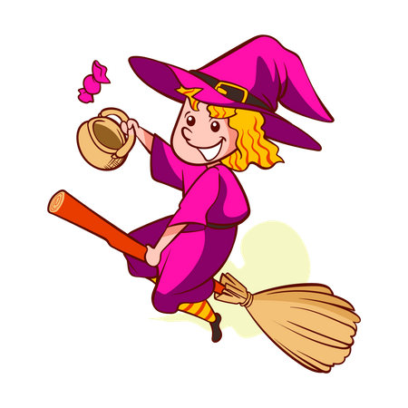 Little girl wearing a witch costume  Illustration