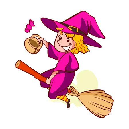 Little girl wearing a witch costume  Illustration