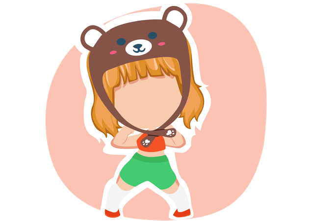 Little girl wearing Bear hat  Illustration