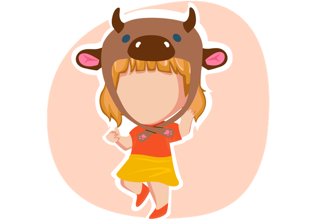 Little girl wearing Buffalo hat  Illustration