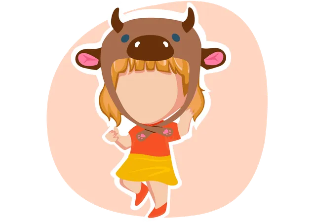 Little girl wearing Buffalo hat  Illustration