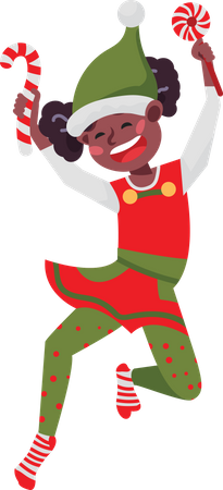 Little girl wearing elf costume and celebrating christmas  Illustration