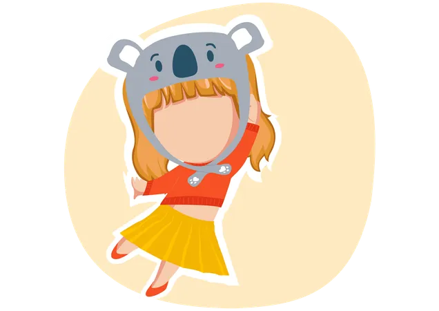 Little girl wearing Koala hat  Illustration