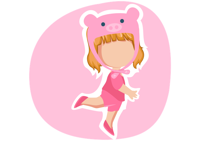 Little girl wearing Pig hat  Illustration