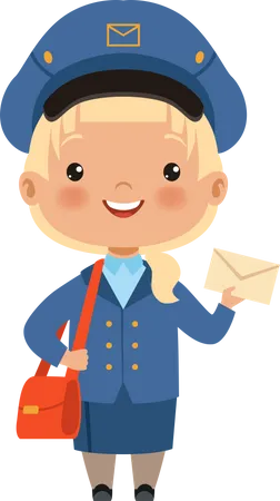 Little girl wearing postman costume Illustration