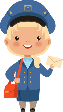 Little girl wearing postman costume  Illustration