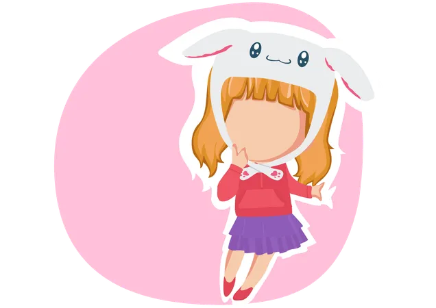 Little girl wearing Rabbit hat  Illustration