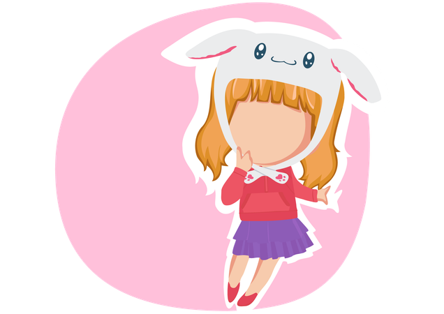 Little girl wearing Rabbit hat  Illustration