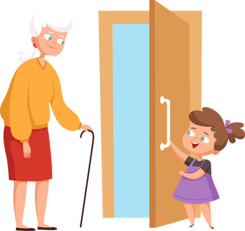 Little girl welcoming old woman Illustration