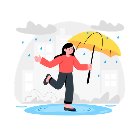 Little girl Welcoming Rain  Illustration