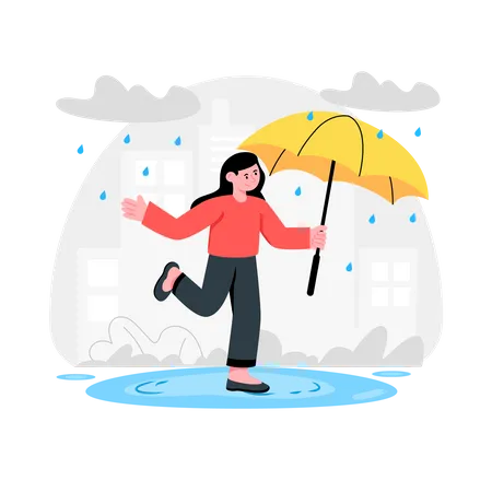 Little girl Welcoming Rain  Illustration