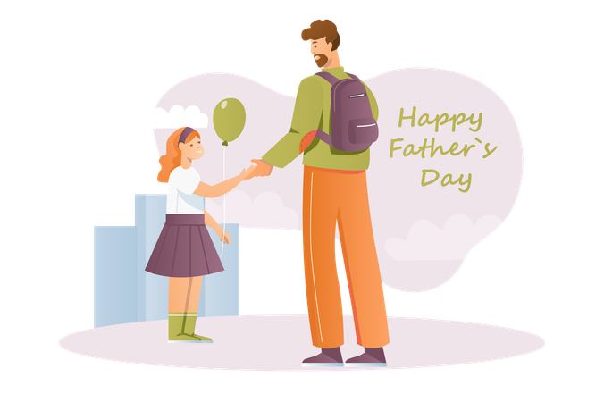 Little girl wishes her dad  happy father day  Illustration