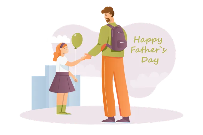 Little girl wishes her dad  happy father day  Illustration