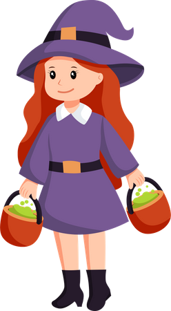Little Girl Witch Carrying Potion  Illustration